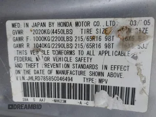 2005 Honda CR-V LX with VIN JHLRD78585C046494, listed as a IAAI auction lot 42182332 with 256,578 mi miles. Bid and sale history available at carsss.com. Image 9.