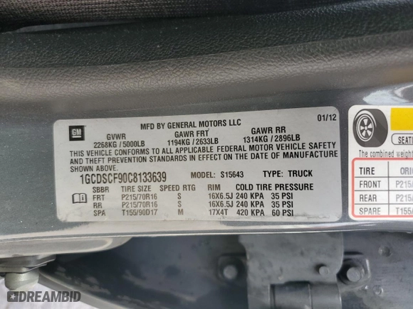 2012 Chevrolet Colorado LT w/1LT with VIN 1GCDSCF90C8133639, listed as a Copart auction lot 51111855 with 161,026 mi miles and Salvage Title. Bid and sale history available at carsss.com. Image 12.