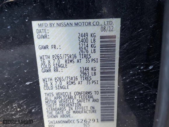 2012 Nissan Xterra S with VIN 5N1AN0NW0CC526291, listed as a Copart auction lot 41848775 with 212,389 mi miles and Salvage Title. Bid and sale history available at carsss.com. Image 13.