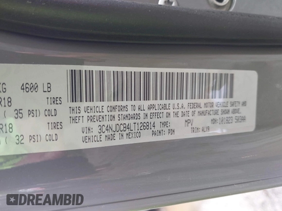 2020 Jeep Compass Limited with VIN 3C4NJDCB4LT126814, listed as a IAAI auction lot 42352025 with 92,754 mi miles and . Bid and sale history available at DreamBid. Image 9.