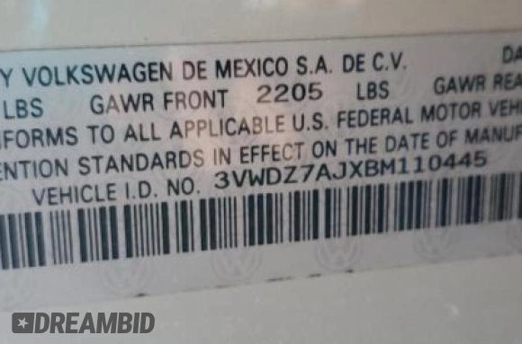 2011 Volkswagen Jetta SE z VIN 3VWDZ7AJXBM110445, wystawiony jako Copart lot #86899864 z przebiegiem Nie podano mil oraz Nie do naprawy • Non repairable. Historia ofert i sprzedaży dostępna na DreamBid. Obrazek 12.
