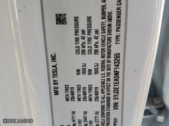 2022 Tesla Model 3 with VIN 5YJ3E1EA5NF143265, listed as a Copart auction lot 73586204 with 91,074 mi miles and Clean Title. Bid and sale history available at carsss.com. Image 12.