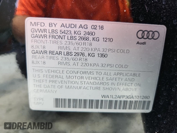 2016 Audi Q5 Premium Plus с VIN WA1L2AFP3GA101260, выставлен на аукционе Copart как лот 64980655 с пробегом 95 220 миль миль и Списание • Salvage title. История ставок и продаж доступна на DreamBid. Изображение 13.