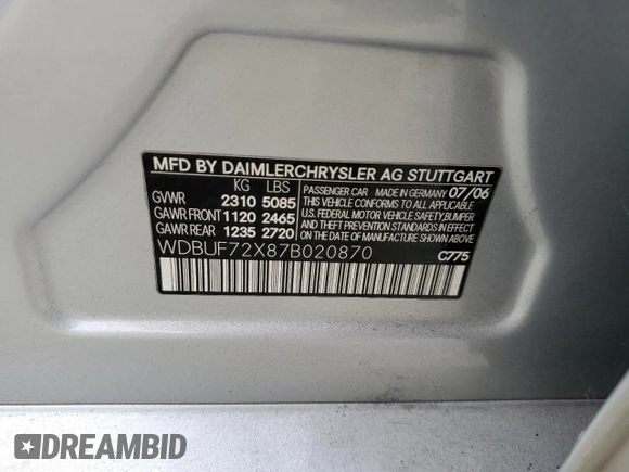 2007 Mercedes-Benz E 550 with VIN WDBUF72X87B020870, listed as a Copart auction lot 78302684 with 222,043 mi miles and Clean Title. Bid and sale history available at DreamBid. Image 12.