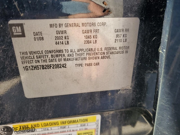 2008 Chevrolet Malibu LT w/1LT with VIN 1G1ZH57B28F208242, listed as a Copart auction lot 77453844 with 0 mi miles and Clean Title. Bid and sale history available at carsss.com. Image 12.