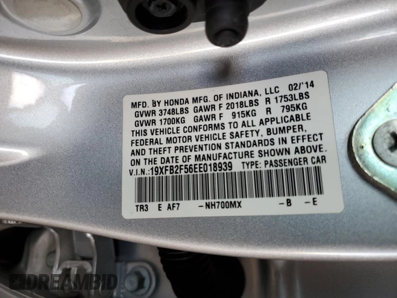 2014 Honda Civic Sedan LX with VIN 19XFB2F56EE018939, listed as a Copart auction lot 51476325 with 143,704 mi miles and Salvage Title. Bid and sale history available at carsss.com. Image 12.