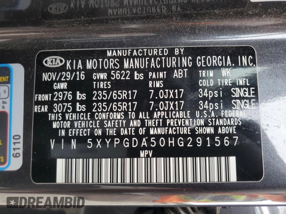 2017 Kia Sorento LX with VIN 5XYPGDA50HG291567, listed as a Copart auction lot 62757315 with 87,200 mi miles and Clean title. Bid and sale history available at DreamBid. Image 13.