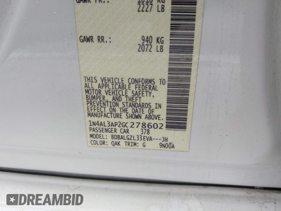 2016 Nissan Altima SL with VIN 1N4AL3AP2GC278602, listed as a IAAI auction lot 41511721 with 148,711 mi miles and . Bid and sale history available at carsss.com. Image 9.