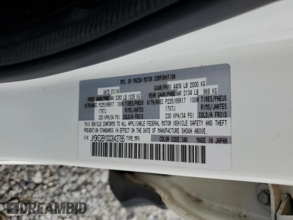 2016 Mazda CX-5 Sport with VIN JM3KE2BY0G0843786, listed as a Copart auction lot 54451275 with 111,363 mi miles and Salvage title. Bid and sale history available at DreamBid. Image 14.