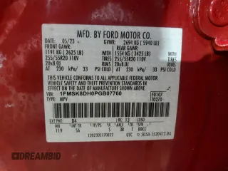 2023 Ford Explorer XLT with VIN 1FMSK8DH0PGB07760, listed as a Copart auction lot 51689185 with 16,742 mi miles and Salvage Title. Bid and sale history available at carsss.com. Image 14.