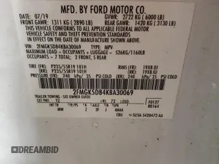 2019 Ford Flex Limited with VIN 2FMGK5D84KBA30069, listed as a Copart auction lot 44512595 with 106,160 mi miles and Salvage Title. Bid and sale history available at carsss.com. Image 13.