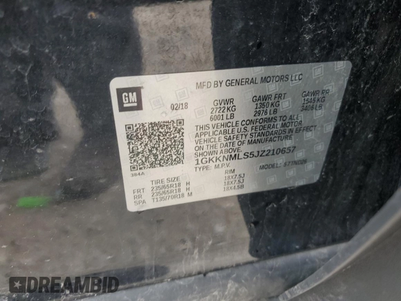 2018 GMC Acadia SLT with VIN 1GKKNMLS5JZ210657, listed as a Copart auction lot 52090845 with 87,971 mi miles and Clean title. Bid and sale history available at DreamBid. Image 13.