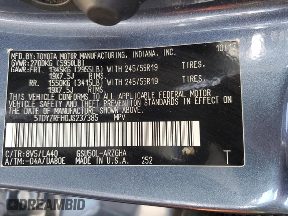 2018 Toyota Highlander Limited with VIN 5TDYZRFH0JS237385, listed as a Copart auction lot 47487395 with 73,081 mi miles and Salvage title. Bid and sale history available at DreamBid. Image 15.