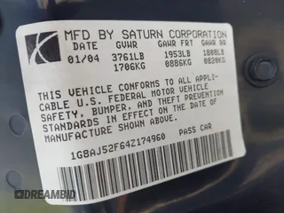 2004 Saturn ION ION 2 with VIN 1G8AJ52F64Z174960, listed as a IAAI auction lot 41935502 with 18,665 mi miles. Bid and sale history available at carsss.com. Image 9.