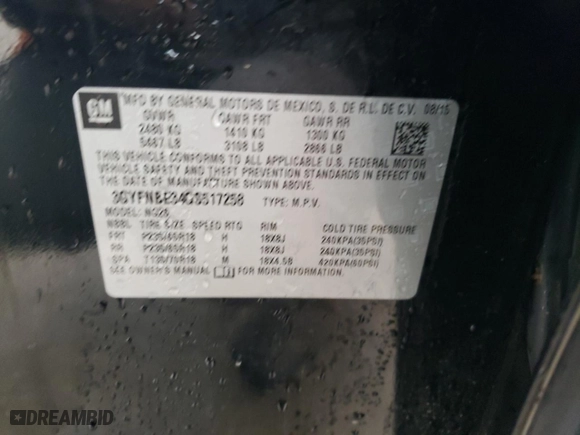 2016 Cadillac SRX Luxury Collection with VIN 3GYFNBE34GS517258, listed as a Copart auction lot 45115085 with 92,311 mi miles and Salvage Title. Bid and sale history available at carsss.com. Image 13.