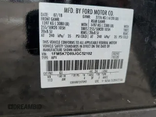 2018 Ford Explorer XLT with VIN 1FM5K7D89JGC52102, listed as a Copart auction lot 41953375 with 49,400 mi miles and Salvage title. Bid and sale history available at DreamBid. Image 15.