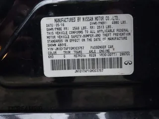 2016 Infiniti Q50 Premium with VIN JN1EV7AP1GM303757, listed as a IAAI auction lot 41967072 with 95,238 mi miles and . Bid and sale history available at carsss.com. Image 9.