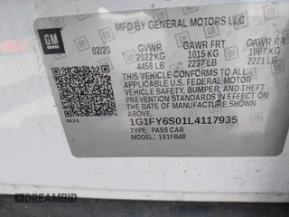 2020 Chevrolet Bolt EV LT with VIN 1G1FY6S01L4117935, listed as a IAAI auction lot 42381674 with 155,989 mi miles and . Bid and sale history available at DreamBid. Image 9.