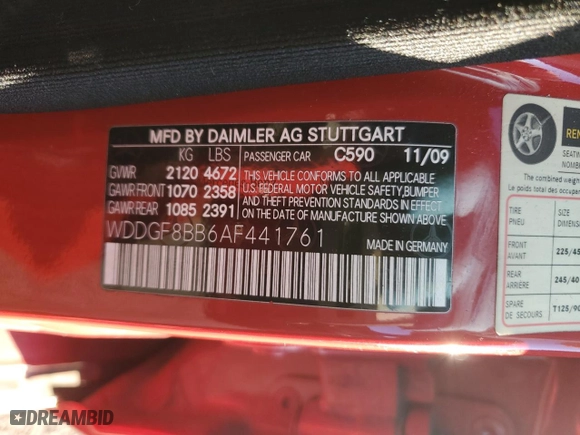 2010 Mercedes-Benz C-Class C 300 Sport with VIN WDDGF8BB6AF441761, listed as a Copart auction lot 86451754 with NaN miles and Non Repairable. Bid and sale history available at carsss.com. Image 12.