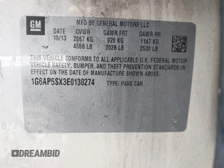2014 Cadillac CTS Sedan RWD with VIN 1G6AP5SX3E0130274, listed as a IAAI auction lot 41293553 with 138,524 mi miles. Bid and sale history available at carsss.com. Image 9.