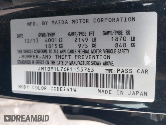 2014 Mazda 3 i Touring z VIN JM1BM1L76E1155763, wystawiony jako IAAI lot #42684723 z przebiegiem 84 837 mil mil oraz . Historia ofert i sprzedaży dostępna na DreamBid. Obrazek 9.