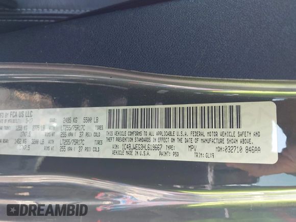 2017 Jeep Wrangler Unlimited Sahara с VIN 1C4BJWEG3HL619667, выставлен на аукционе IAAI как лот 42188812 с пробегом 155 619 миль миль и . История ставок и продаж доступна на DreamBid. Изображение 9.