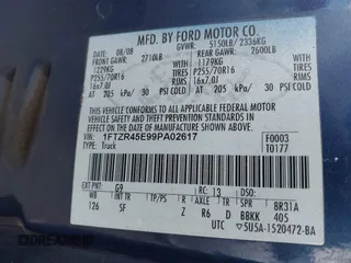 2009 Ford Ranger XLT with VIN 1FTZR45E99PA02617, listed as a IAAI auction lot 41508620 with 127,331 mi miles. Bid and sale history available at carsss.com. Image 9.