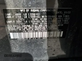 2022 Subaru Outback Premium with VIN 4S4BTAFC3N3193723, listed as a Copart auction lot 58500445 with 36,762 mi miles and Salvage title. Bid and sale history available at DreamBid. Image 13.
