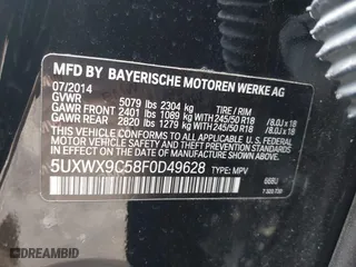 2015 BMW X3 xDrive28i with VIN 5UXWX9C58F0D49628, listed as a IAAI auction lot 41706127 with 99,982 mi miles. Bid and sale history available at carsss.com. Image 9.