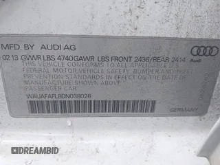 2013 Audi A4 Premium z VIN WAUAFAFL8DN038026, wystawiony jako IAAI lot #42271154 z przebiegiem 210 669 mil mil oraz . Historia ofert i sprzedaży dostępna na DreamBid. Obrazek 9.