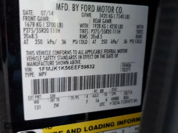 2014 Ford Expedition Max Limited z VIN 1FMJK1K56EEF59832, wystawiony jako Copart lot #81092254 z przebiegiem 93 429 mil mil oraz Szkoda całkowita • Salvage title. Historia ofert i sprzedaży dostępna na DreamBid. Obrazek 14.
