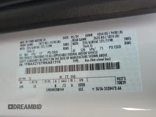 2024 Ford Transit Passenger XL with VIN 1FBAX2Y87RKA81316, listed as a Copart auction lot 86957214 with 10,178 mi miles and Clean Title. Bid and sale history available at DreamBid. Image 13.