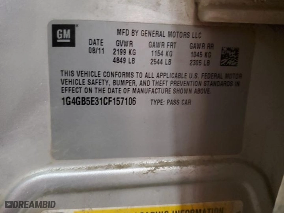 2012 Buick LaCrosse Convenience with VIN 1G4GB5E31CF157106, listed as a Copart auction lot 71744674 with 152,682 mi miles and Salvage Title. Bid and sale history available at carsss.com. Image 12.