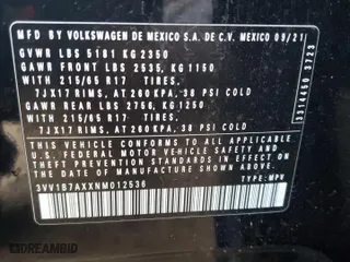 2022 Volkswagen Tiguan S with VIN 3VV1B7AXXNM012536, listed as a Copart auction lot 81937034 with 38,912 mi miles and Salvage Title. Bid and sale history available at carsss.com. Image 13.