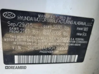 2016 Hyundai Elantra SE with VIN 5NPDH4AE9GH769900, listed as a Copart auction lot 50271295 with 107,629 mi miles and Salvage title. Bid and sale history available at DreamBid. Image 12.