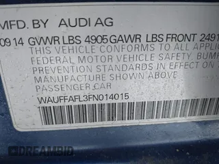 2015 Audi A4 Premium Plus with VIN WAUFFAFL3FN014015, listed as a IAAI auction lot 41362315 with 122,887 mi miles. Bid and sale history available at carsss.com. Image 9.