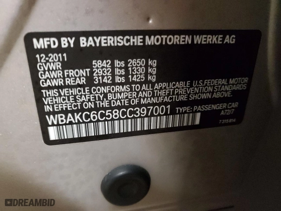 2012 BMW 7 Series 750i xDrive with VIN WBAKC6C58CC397001, listed as a Copart auction lot 84735184 with 68,875 mi miles and Clean Title. Bid and sale history available at carsss.com. Image 13.