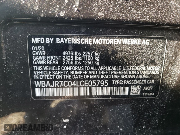 2020 BMW 5 Series 530i xDrive z VIN WBAJR7C04LCE05795, wystawiony jako Copart lot #45848475 z przebiegiem Nie podano mil oraz Szkoda całkowita • Salvage title. Historia ofert i sprzedaży dostępna na DreamBid. Obrazek 14.