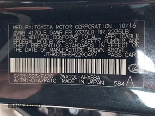 2017 Lexus CT with VIN JTHKD5BH8H2290497, listed as a IAAI auction lot 41934687 with 44,496 mi miles. Bid and sale history available at carsss.com. Image 9.