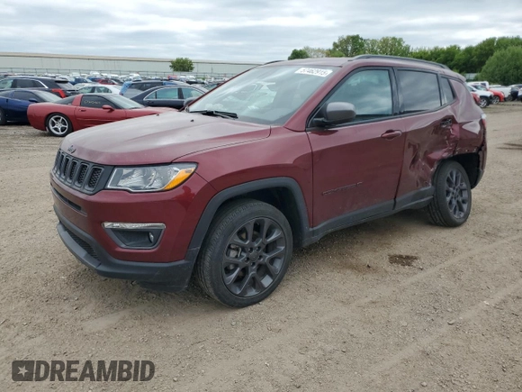 2021 Jeep Compass 80th Anniversary with VIN 3C4NJDEB4MT529044, listed as a Copart auction lot 57462915 with 20,985 mi miles and Non repairable. Bid and sale history available at DreamBid. Image 1.