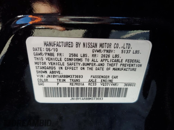 2011 Infiniti M37 with VIN JN1BY1AR8BM373693, listed as a Copart auction lot 80123764 with 92,075 mi miles and Salvage Title. Bid and sale history available at carsss.com. Image 12.