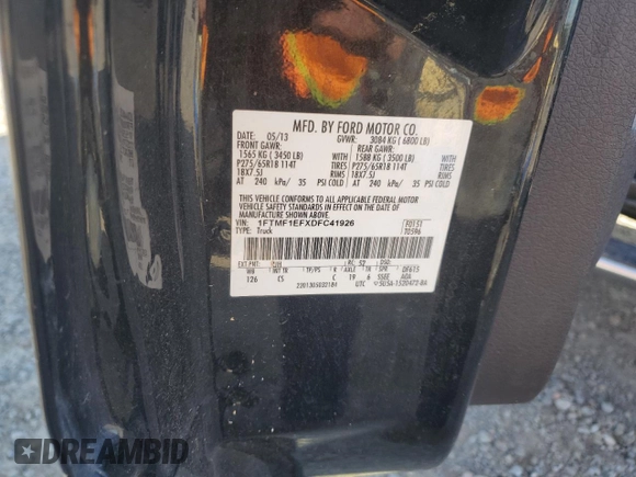 2013 Ford F-150 XL with VIN 1FTMF1EFXDFC41926, listed as a Copart auction lot 52621045 with 137,599 mi miles and Clean Title. Bid and sale history available at DreamBid. Image 14.