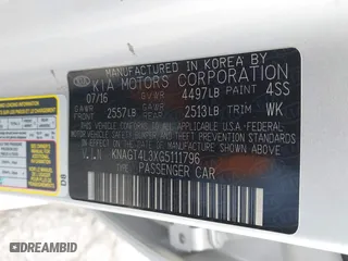 2016 Kia Optima LX with VIN KNAGT4L3XG5111796, listed as a IAAI auction lot 42106116 with 138,184 mi miles. Bid and sale history available at carsss.com. Image 9.