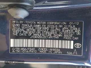2012 Toyota Prius One with VIN JTDKN3DU2C1497799, listed as a Copart auction lot 56428375 with 208,195 mi miles and Salvage Title. Bid and sale history available at DreamBid. Image 12.