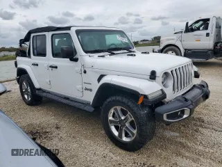2018 Jeep Wrangler Unlimited Sahara with VIN 1C4HJXEG4JW149315, listed as a Copart auction lot 77314714 with Not provided miles and Salvage title. Bid and sale history available at DreamBid. Image 4.