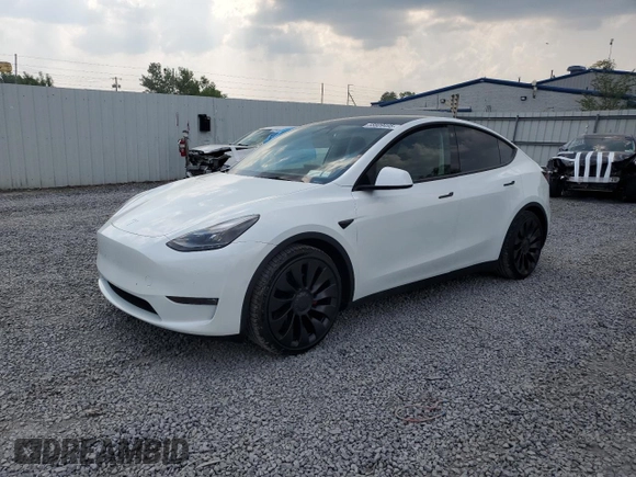 2022 Tesla Model Y Performance with VIN 7SAYGDEF1NF445085, listed as a Copart auction lot 58809495 with 14,832 mi miles and Salvage title. Bid and sale history available at DreamBid. Image 1.