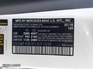 2015 Mercedes-Benz C-Class C 300 with VIN 55SWF4JB3FU091838, listed as a IAAI auction lot 42018413 with 98,338 mi miles. Bid and sale history available at carsss.com. Image 9.