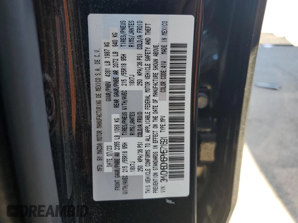 2023 Mazda CX-30 S Premium with VIN 3MVDMBDM6PM571691, listed as a Copart auction lot 53636275 with 38,569 mi miles and Clean Title. Bid and sale history available at DreamBid. Image 13.