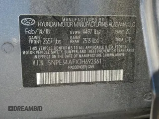2018 Hyundai Sonata Limited with VIN 5NPE34AFXJH692361, listed as a Copart auction lot 52628605 with 56,220 mi miles and Salvage Title. Bid and sale history available at carsss.com. Image 12.