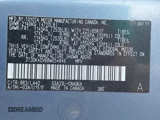 2011 Toyota RAV4 Ltd with VIN 2T3DK4DV6BW054846, listed as a IAAI auction lot 37560883 with 122,983 mi miles. Bid and sale history available at carsss.com. Image 9.